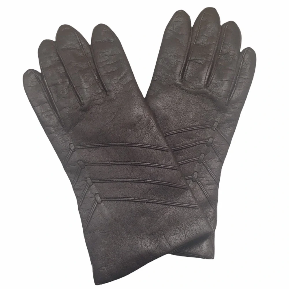 Fownes Bros Brown black lined leather gloves